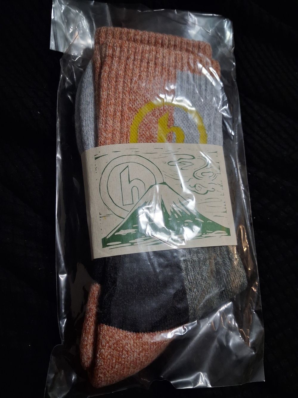 Hidden NY Men's Crew Socks in Rust Orange & Gray with Branded Emblem